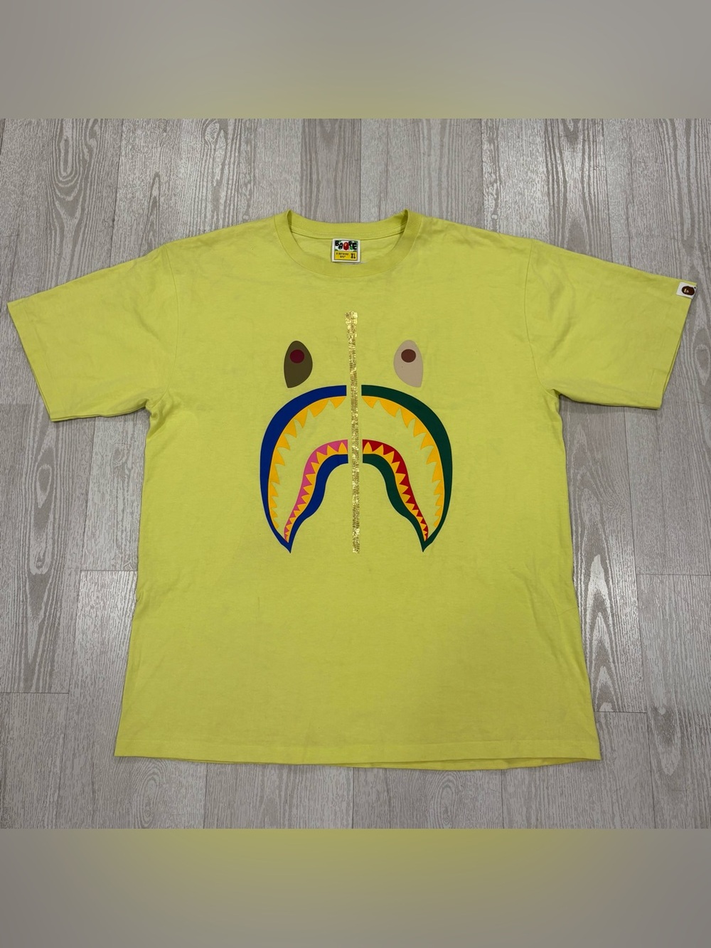 A Bathing Ape (BAPE) Colors Shark Face Yellow T-Shirt Size XL